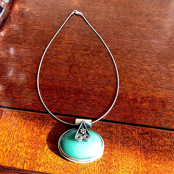 Large Jade  silver necklace boho style - Picture 3 of 6